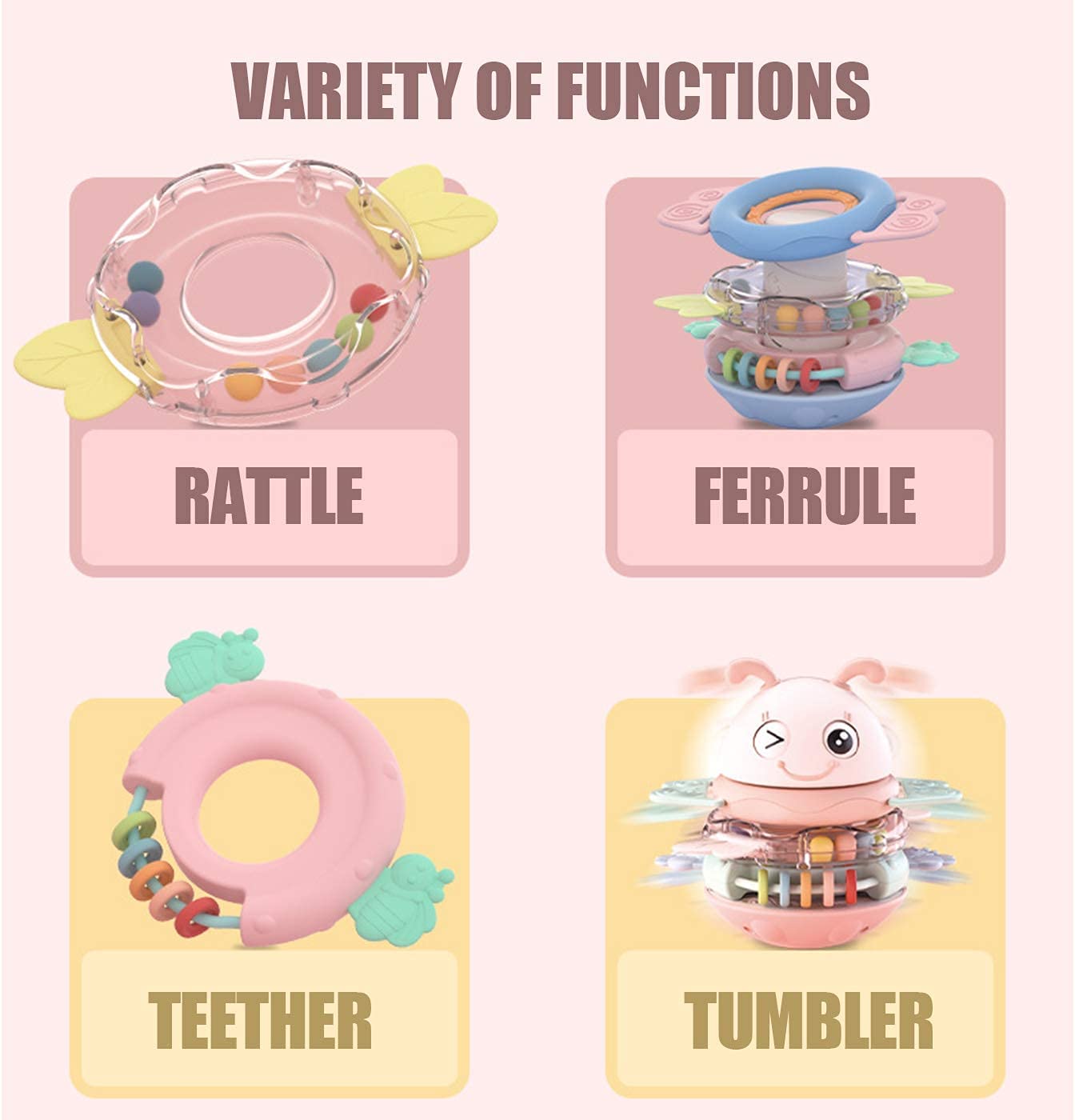 Baby Rattles, Stacking Ring Toys for 6 to 12 Months Girls Boys ,Music Toys for 18 Months, Early Learning Toys for Toddlers, Gift for Newborn Infants 0-18 Months (Pink)