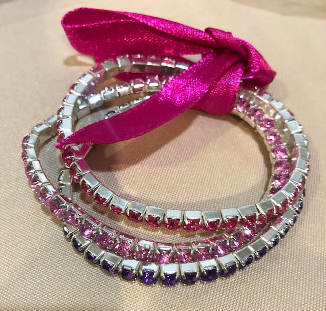 AVON Vintage Colorful Rhinestone Stretch Bracelet Pink/Ice New in Box