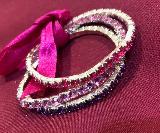 AVON Vintage Colorful Rhinestone Stretch Bracelet Pink/Ice New in Box