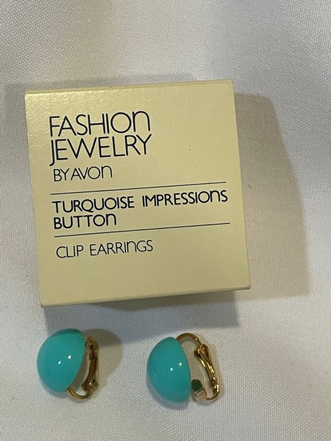 Vintage AVON Turquoise Impressions Buttons Clip Earrings NEW in Box