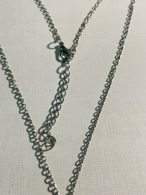 Hollow Heart Pendant Necklace Silver Tone Jade Green Hollow Heart NEW