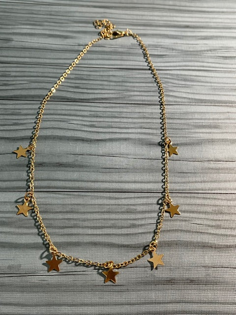 NEW Gold Tone Star Choker Necklace , Fashion Choker Necklace