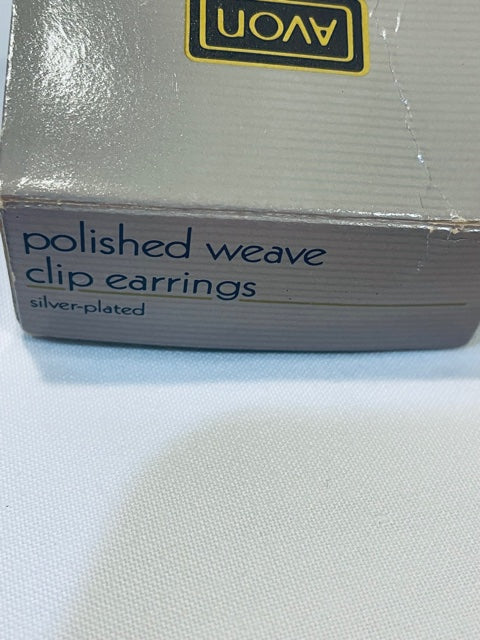 NEW AVON Vintage Polished Weave Silver Plated Metallic Tone Clip Earrings
