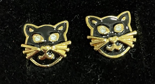 AVON Vintage Precious Cat Earrings with Surgical Steel Post NEW in BOX 1992