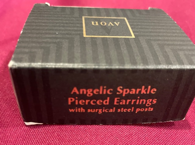 AVON Vintage Angelic Sparkle Pierced Earrings with Surgical Steel Post NEW in BOX 1994