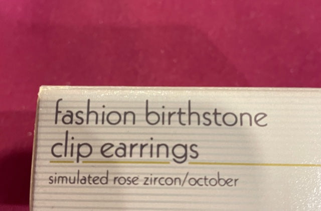 AVON Vintage October Simulated Rose Zircon Birthstone Clip Earrings NEW in BOX 1987