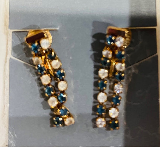 AVON Vintage Beautiful Galaxy of Color Clip Earrings Simulated Blue Diamond and Rhinestones NEW in BOX 19820