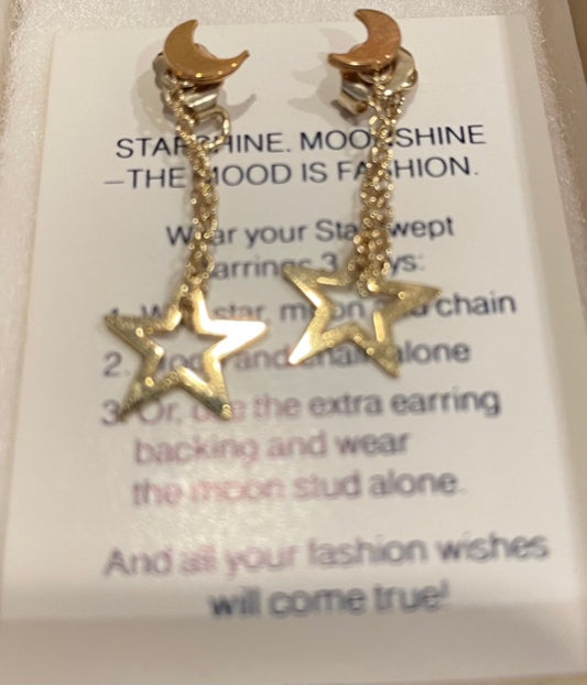 AVON Vintage Beautiful Starswept Convertible Pierced Earrings with Surgical Steel Posts NEW in BOX 1980