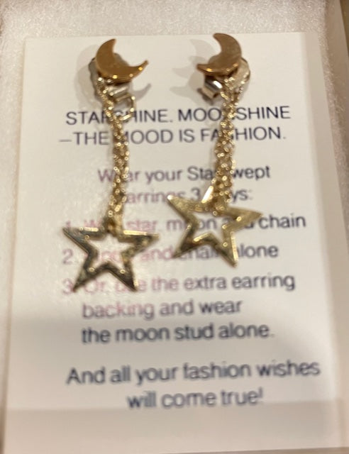 AVON Vintage Beautiful Starswept Convertible Pierced Earrings with Surgical Steel Posts NEW in BOX 1980
