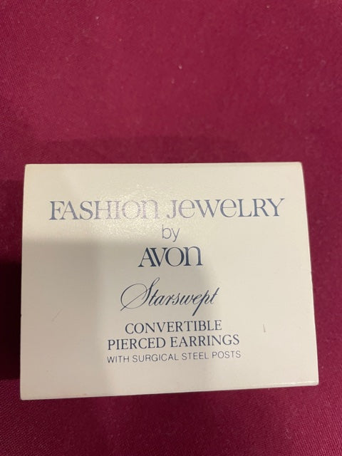 AVON Vintage Beautiful Starswept Convertible Pierced Earrings with Surgical Steel Posts NEW in BOX 1980