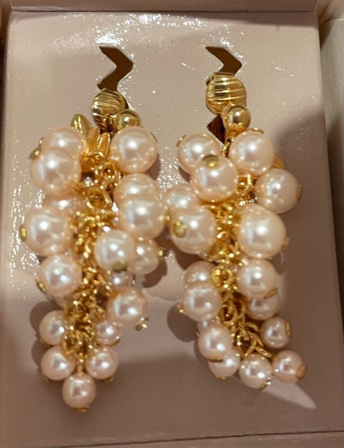 AVON Vintage Beautiful Frosted Grapes Large Clip Earrings Peach Color NEW in BOX 1991