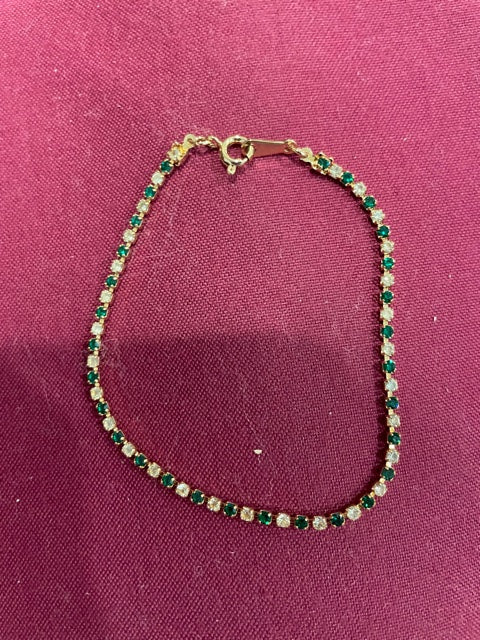 AVON Vintage Beautiful Galaxy of Color Bracelet Simulated Emerald and Rhinestones Bracelet New in Box