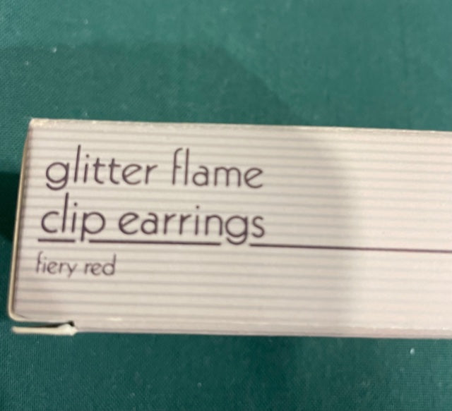 AVON Beautiful Glitter Flame Fiery Red Clip Earrings NEW in BOX