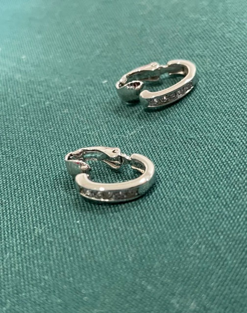 AVON Beautiful Simulated Diamond Hoop Silver tone Clip Earrings NEW in BOX