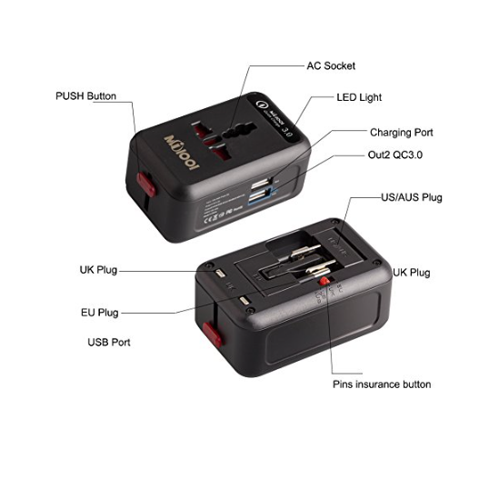 Universal Travel Adapter QC 3.0 Power Adapter All in 1 Europe Travel Converter - deal of month