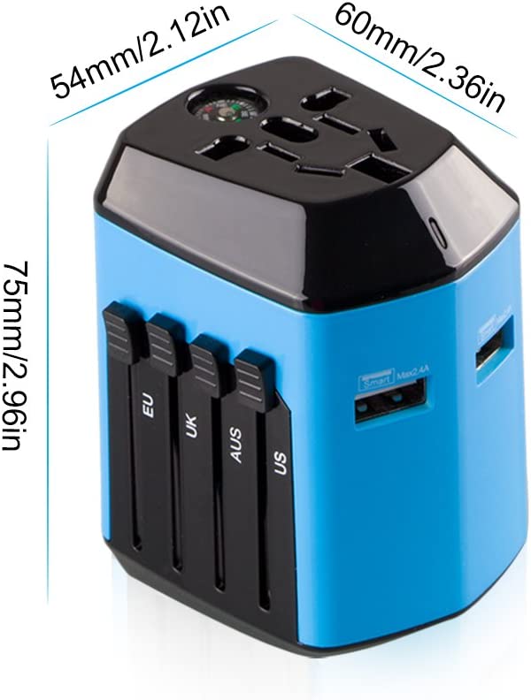 Universal Travel Adapter with Compass with 2.4A Dual USB Ports Power Converter - Deal of Month