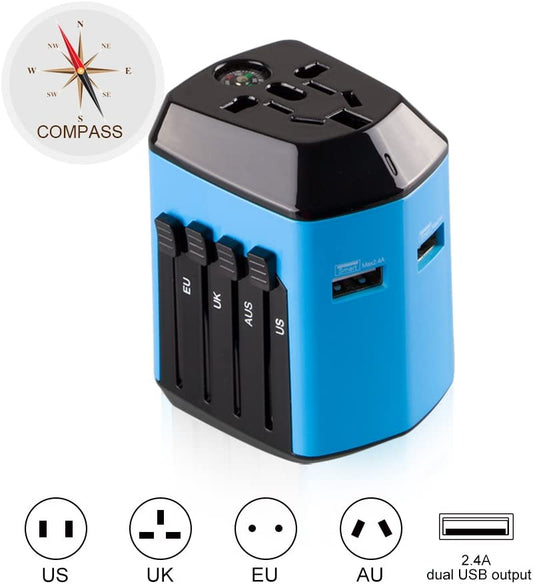 Universal Travel Adapter with Compass with 2.4A Dual USB Ports Power Converter - Deal of Month