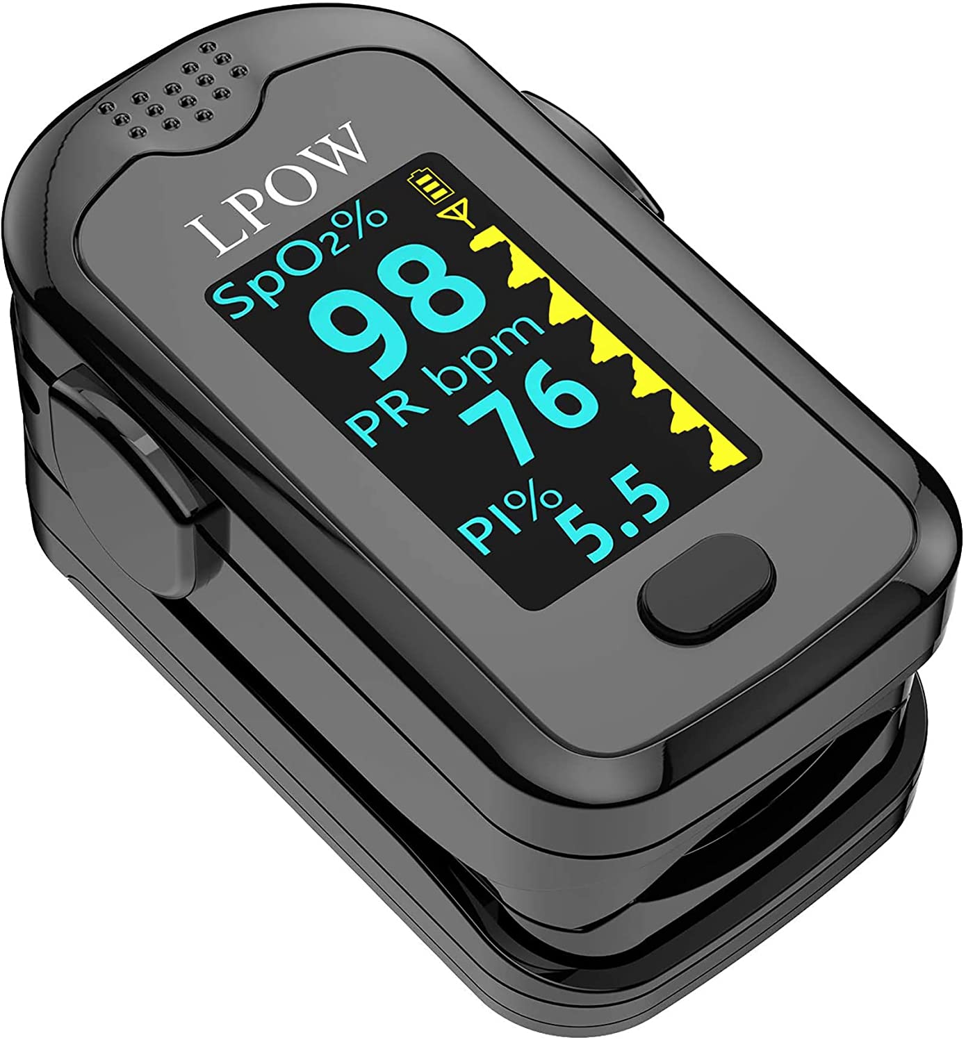 Bluetooth Pulse Oximeter Fingertip, OLED Display, Blood Oxygen Saturation Monitor (SpO2) and Pulse Rate, Perfusion Index with Alarm, APP for Smart Tracking, Batteries and Lanyard Included - deal of month