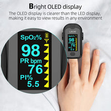 Load image into Gallery viewer, Bluetooth Pulse Oximeter Fingertip, OLED Display, Blood Oxygen Saturation Monitor (SpO2) and Pulse Rate, Perfusion Index with Alarm, APP for Smart Tracking, Batteries and Lanyard Included - deal of month
