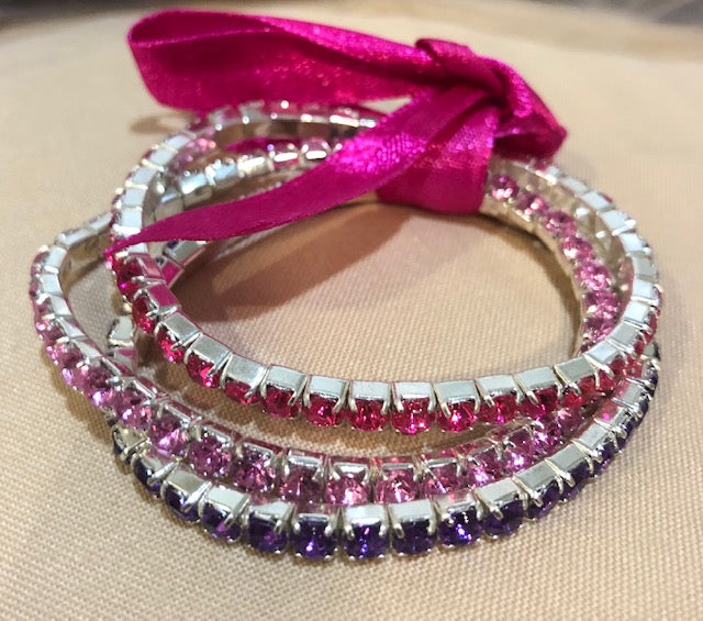 AVON Vintage Colorful Rhinestone Stretch Bracelet Pink/Ice New in Box