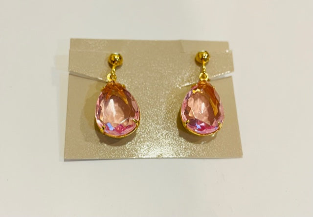 Vintage AVON Pastel Pink Faux Diamond Drop Clip Earrings NEW in Box 1986