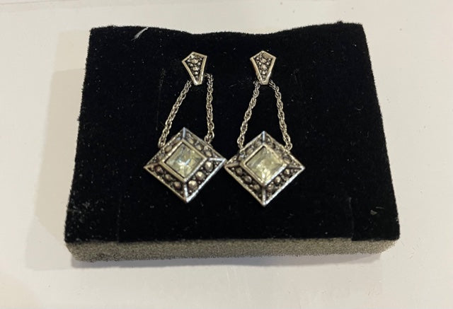 Vintage AVON Faux Diamond Sleek Drop Earrings with Surgical Steel Posts, Silver Tone NEW in Box 1992