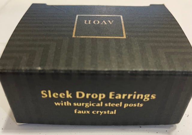 Vintage AVON Faux Diamond Sleek Drop Earrings with Surgical Steel Posts, Silver Tone NEW in Box 1992