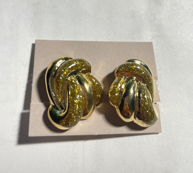 Vintage AVON Gold and Silver Glitter Swirl Clip Earrings NEW in Box 1987