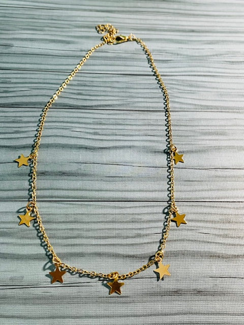 NEW Gold Tone Star Choker Necklace , Fashion Choker Necklace