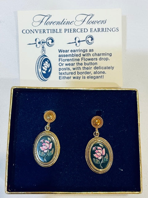 AVON Vintage Gorgeous Florentine Flowers Convertible Pierced Earrings 1974