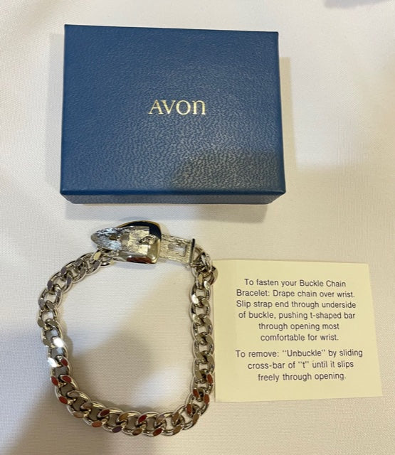 NEW AVON Vintage Metallic Silver Tone Buckle Bracelet 1970s