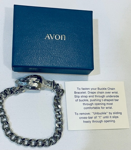 NEW AVON Vintage Metallic Silver Tone Buckle Bracelet 1970s