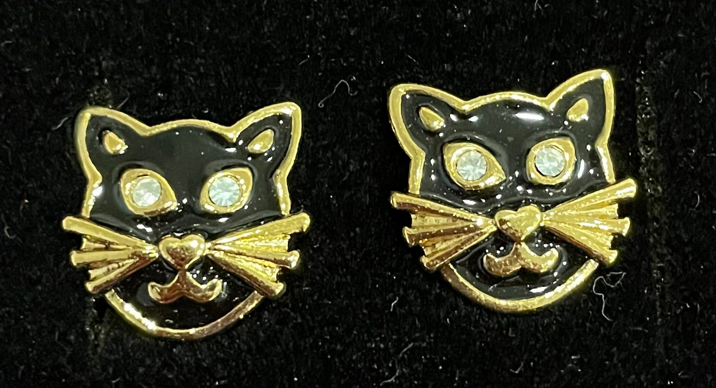 AVON Vintage Precious Cat Earrings with Surgical Steel Post NEW in BOX 1992