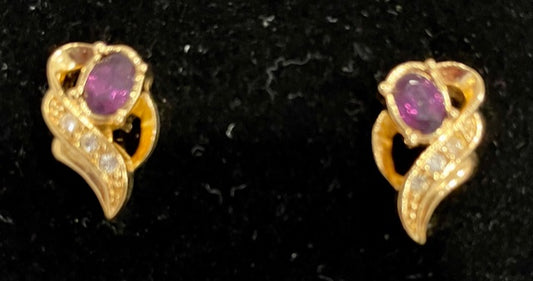 AVON Vintage Faux Amethyst Gold tone with Diamonds Clip Earrings NEW in BOX 1995