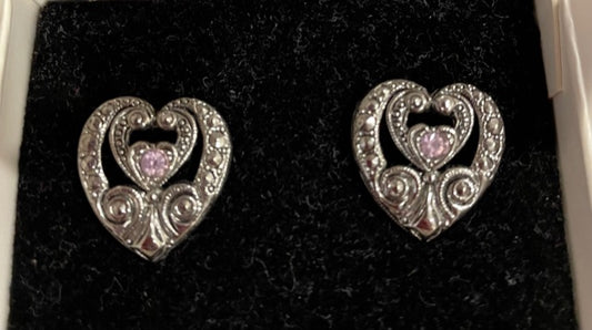 AVON Vintage Elegant Era Silver Tone Heart Clip Earrings NEW in BOX 1994