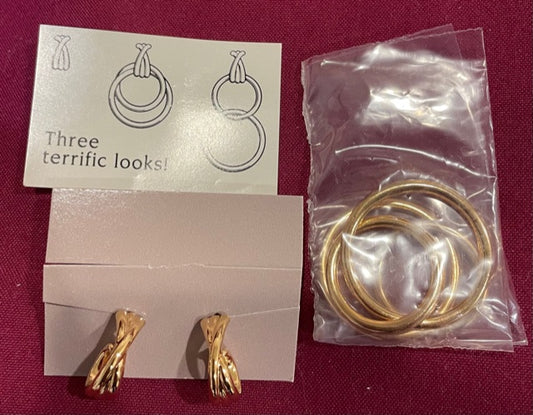 AVON Vintage Beautiful Three in One Pierced Earrings with Surgical Steel Posts NEW in BOX 1992