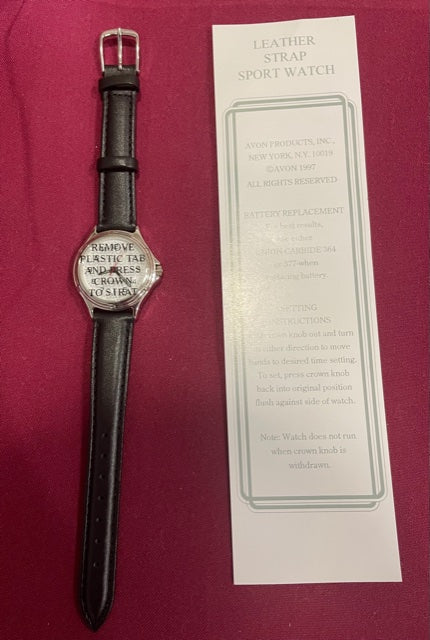 AVON Vintage Classic Black Leather Strap Sport Watch New in Box