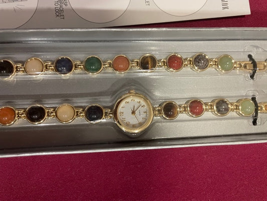 AVON Vintage Gorgeous Semi Precious Cabochon Watch with Gemstone Matching Bracelet New in Box