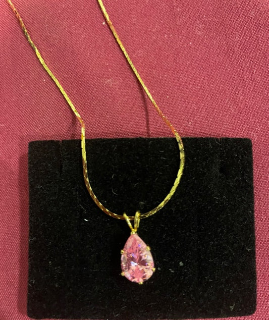 AVON Vintage Gorgeous Pink Diamond Style CZ Pear Cut Necklace New in Box