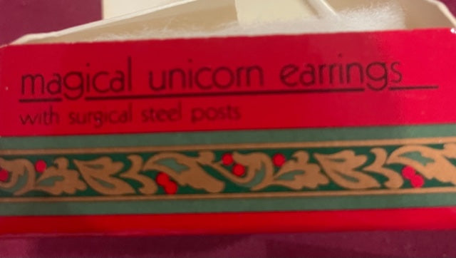 AVON Vintage Gorgeous Magical Unicorn Earrings with Surgical Steel Posts New in Box