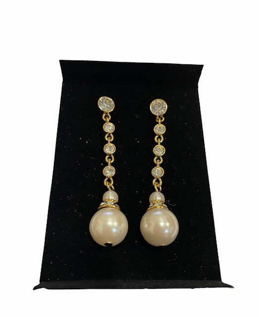 Vintage AVON Faux Diamond and Pearl Chantalle Earrings with Surgical Steel Posts NEW in Box 1994