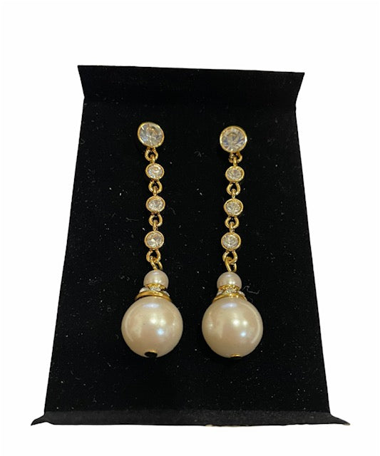 Vintage AVON Faux Diamond and Pearl Chantalle Earrings with Surgical Steel Posts NEW in Box 1994