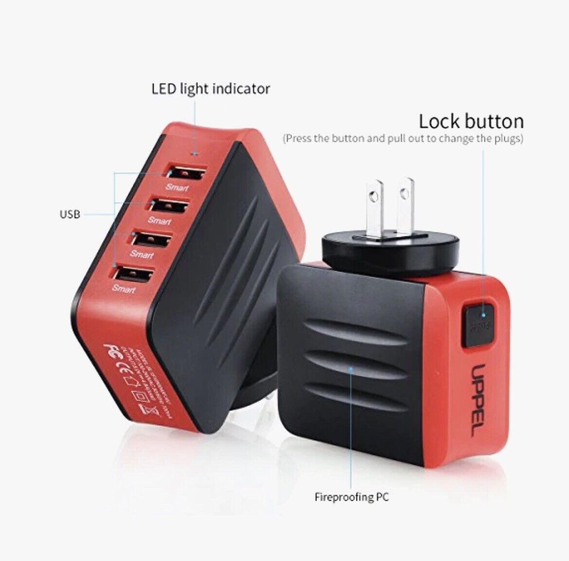 4 USB Travel Adapter Plug Charger Converter Portable AC Power 24W 4.8A 4 Ports - Deal of Month